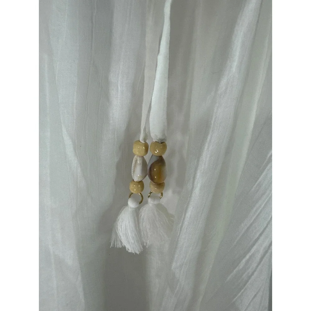 Aerie Women's Beach Coverup Top V Neck Tassel Front White XS‎ NWT